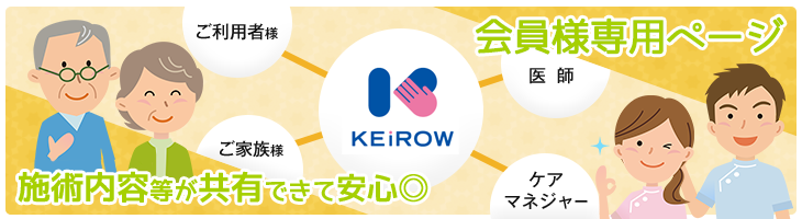 会員様専用ページ｜ご利用者様・ご家族様・ケアマネジャー・医師・ケイロウ間で施術内容等が共有できて安心